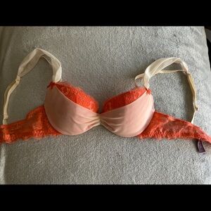 Adore Me Elegant Lace Trimmed Bra in Cream and Coral
